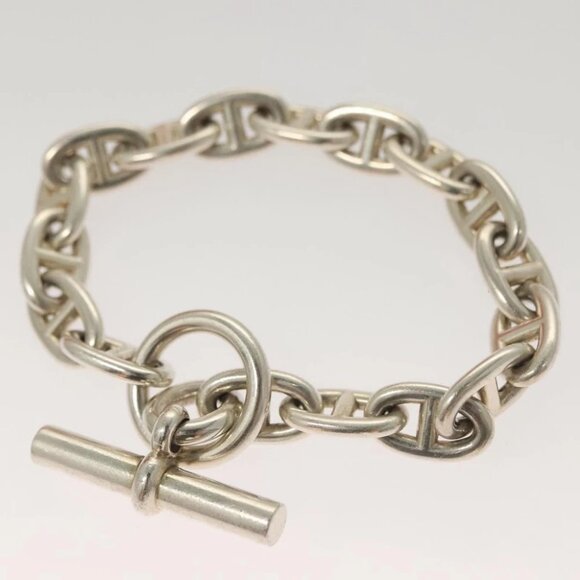 HERMES Chene Dunkle MM Bracelet Ag925 17 Links Silver Auth 135953V - Picture 3 of 13